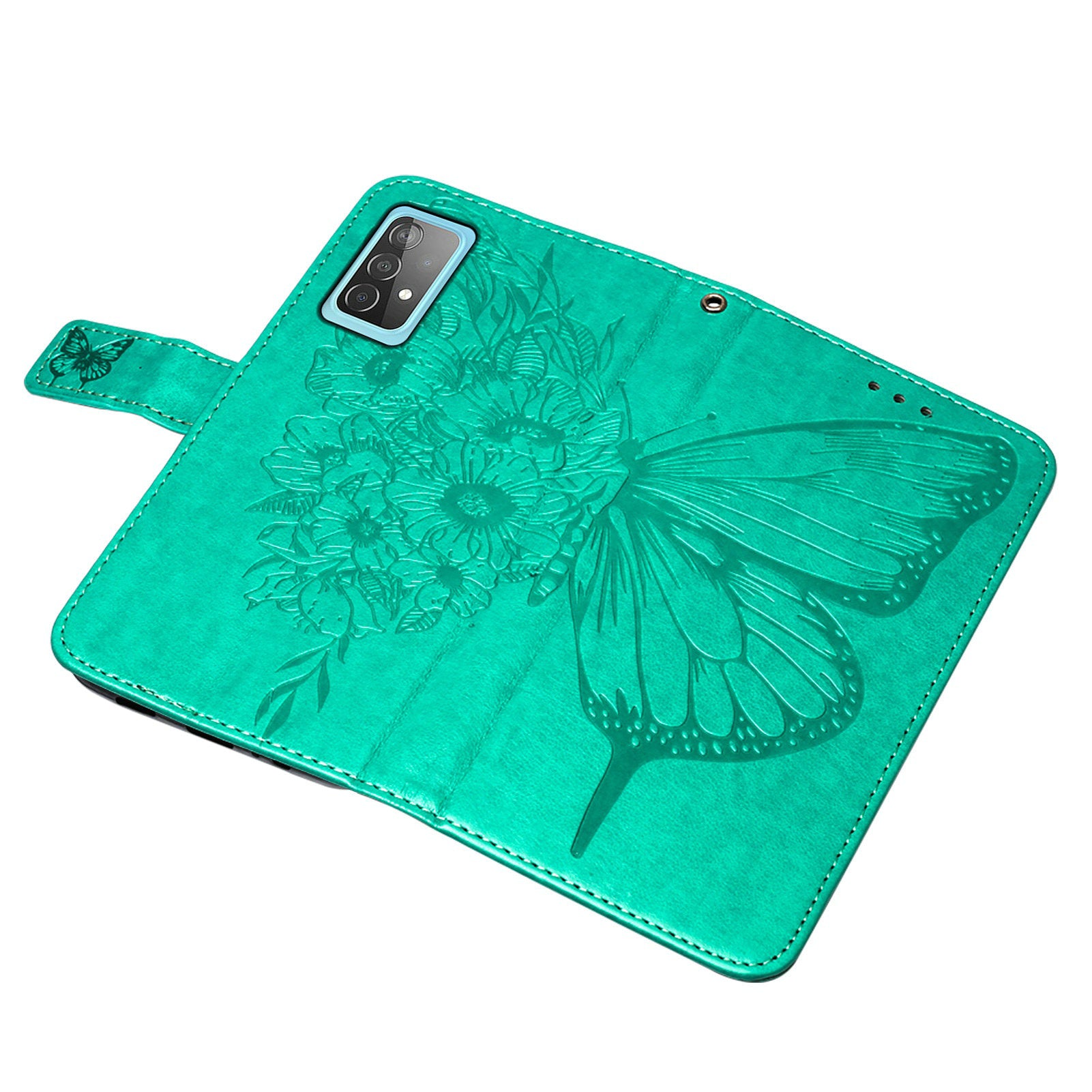 YB Imprinting Series-4 For Samsung Galaxy A52 4G / 5G / A52s 5G Butterfly Flower Imprinted PU Leather Stand Wallet Phone Case with Hand Strap YB Imprinting Series-4 For Samsung Galaxy A52 4G / 5G / A52s 5G Butterfly Flower Imprinted PU Leather Stand Wallet Phone Case with Hand Strap
